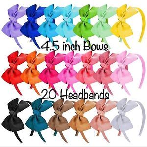 20 Headbands with Rainbow Color Grosgrain Bow - 4.5 inch Bows